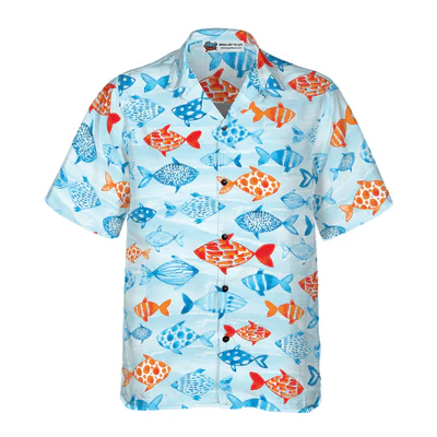 Fish Water Color Pattern Hawaiian Shirt, Colorful Fish Hawaiian Shirt For Men - Perfect Gift For Fish Lovers, Animal Lovers, Friends, Family - Image 2