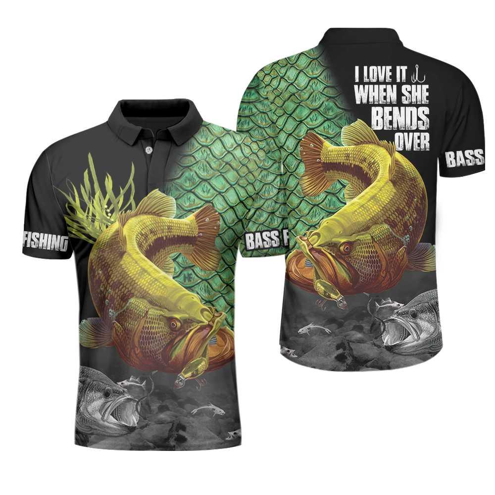 Fishing Men Polo Shirt, I Love It When She Bends Over Polo Shirt, Bass Fishing Polo Shirt, Funny Fishing Shirt For Men