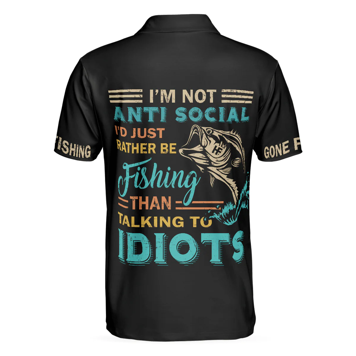 Fishsaurus Rex Gone Fishing Men Polo Shirt, I'm Not Anti-Social Polo Shirt, Best Fishing Shirt For Men, Gift For Fishing Lovers - Image 2