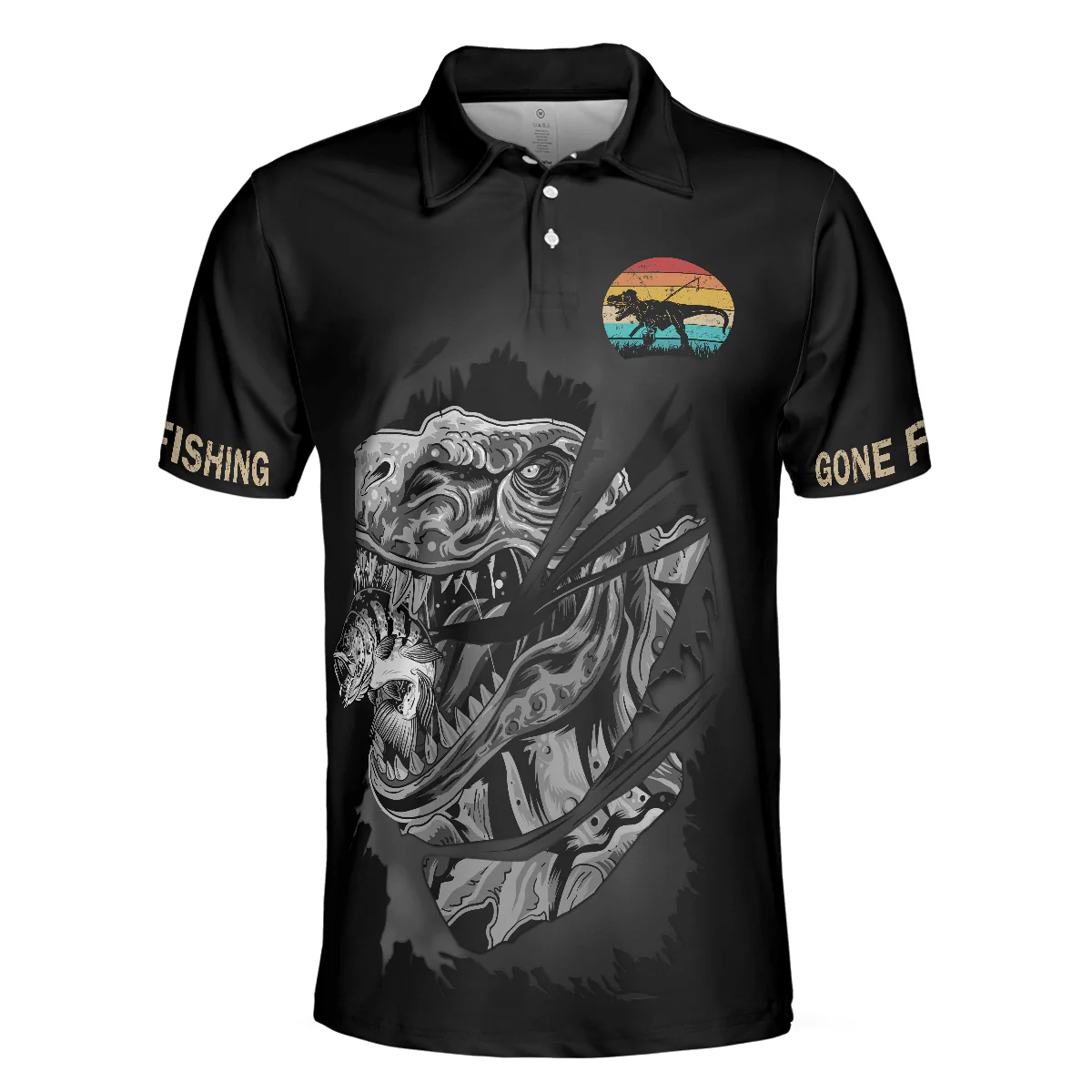 Fishsaurus Rex Gone Fishing Men Polo Shirt, I'm Not Anti-Social Polo Shirt, Best Fishing Shirt For Men, Gift For Fishing Lovers - Image 3