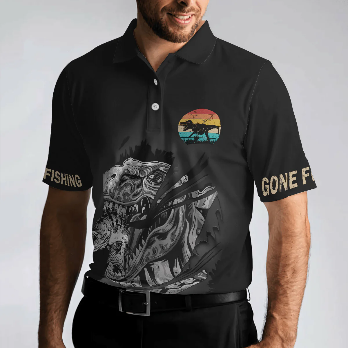 Fishsaurus Rex Gone Fishing Men Polo Shirt, I'm Not Anti-Social Polo Shirt, Best Fishing Shirt For Men, Gift For Fishing Lovers - Image 5