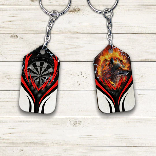 Flame Bullseye Dartboard Wolf And Darts Acrylic Keychain - Christmas Gift For Darts Lovers, Darts Team, Family, Friends - Image 2