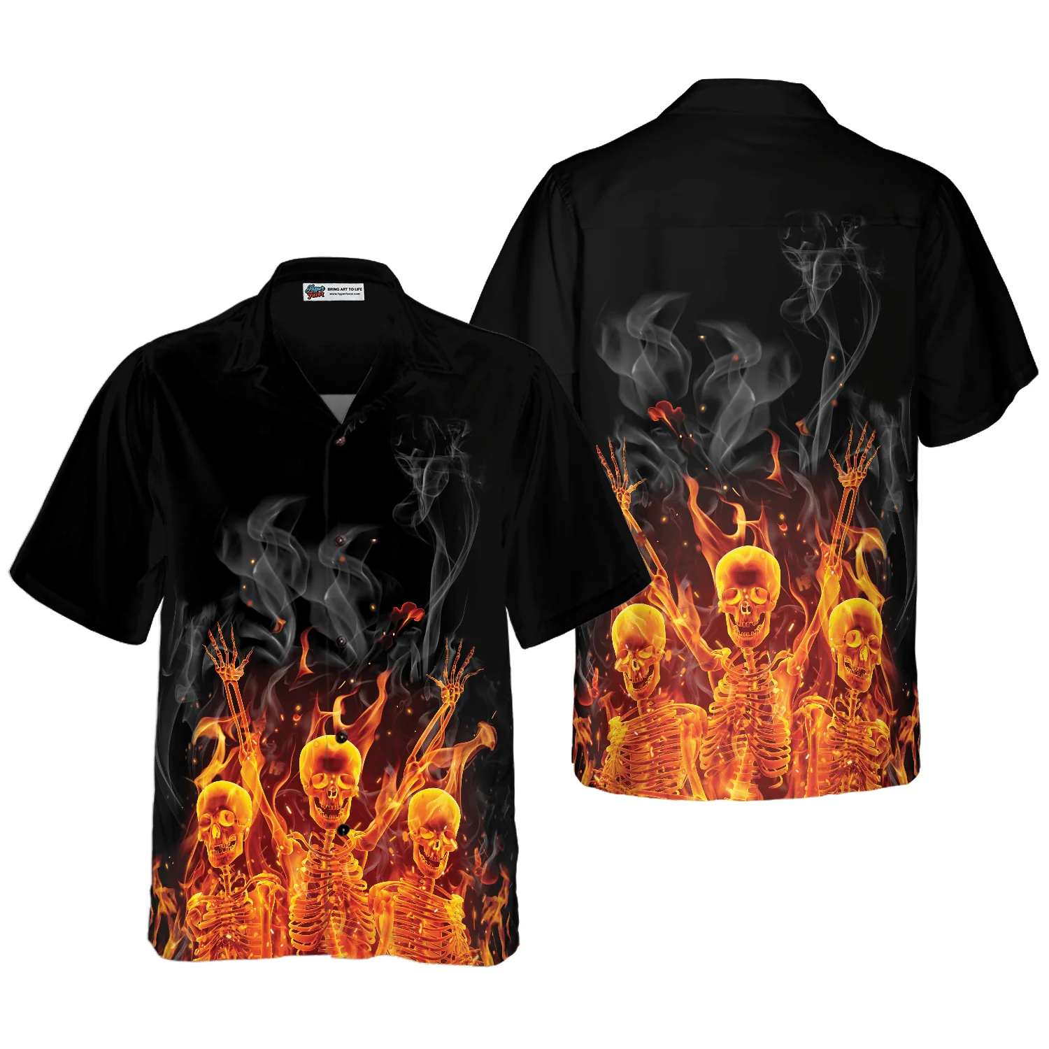 Flame Fire Skeletons Night Party Aloha Hawaiian Shirt For Summer, Colorful Shirt For Men Women, Perfect Gift For Friend, Team, Family