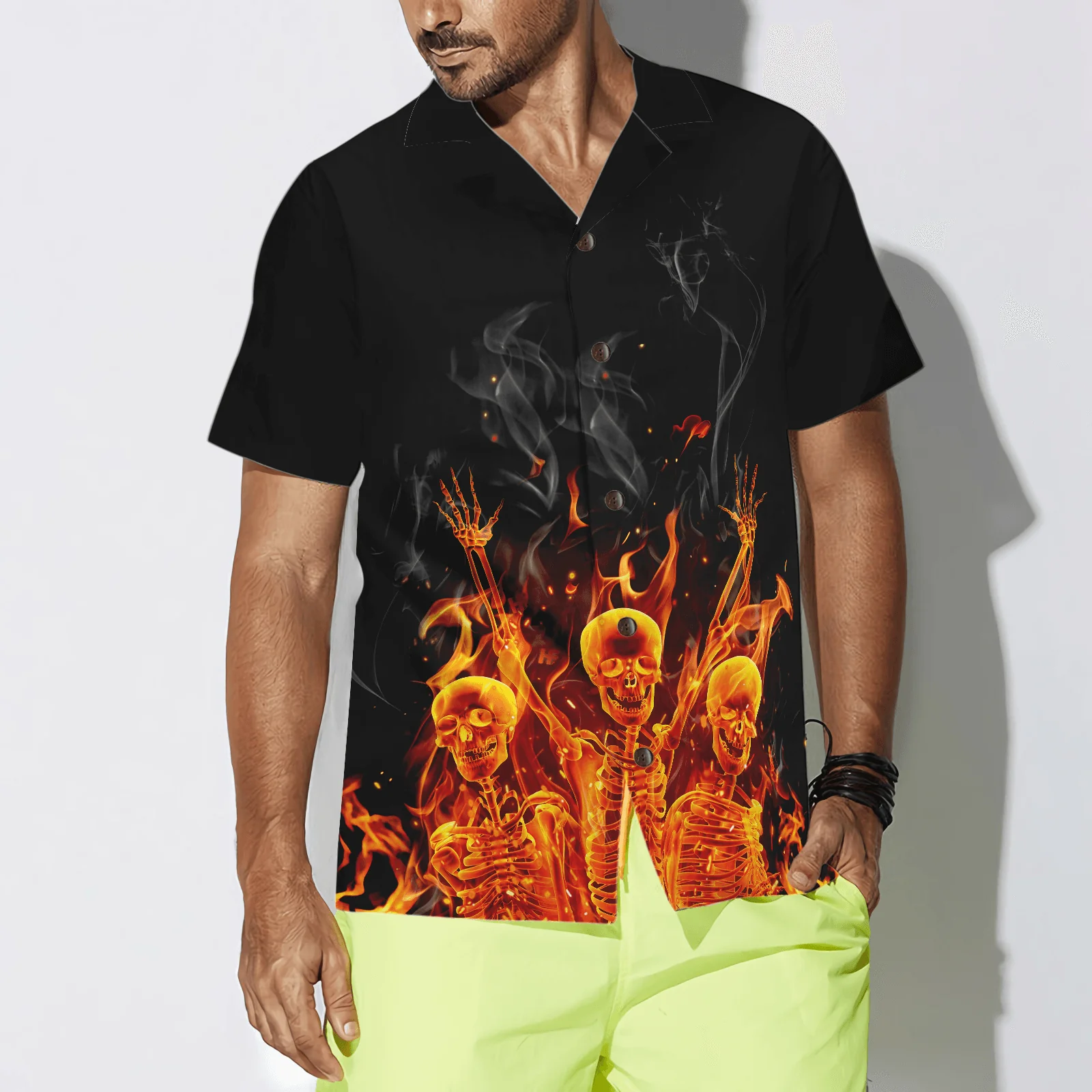 Flame Fire Skeletons Night Party Aloha Hawaiian Shirt For Summer, Colorful Shirt For Men Women, Perfect Gift For Friend, Team, Family - Image 4
