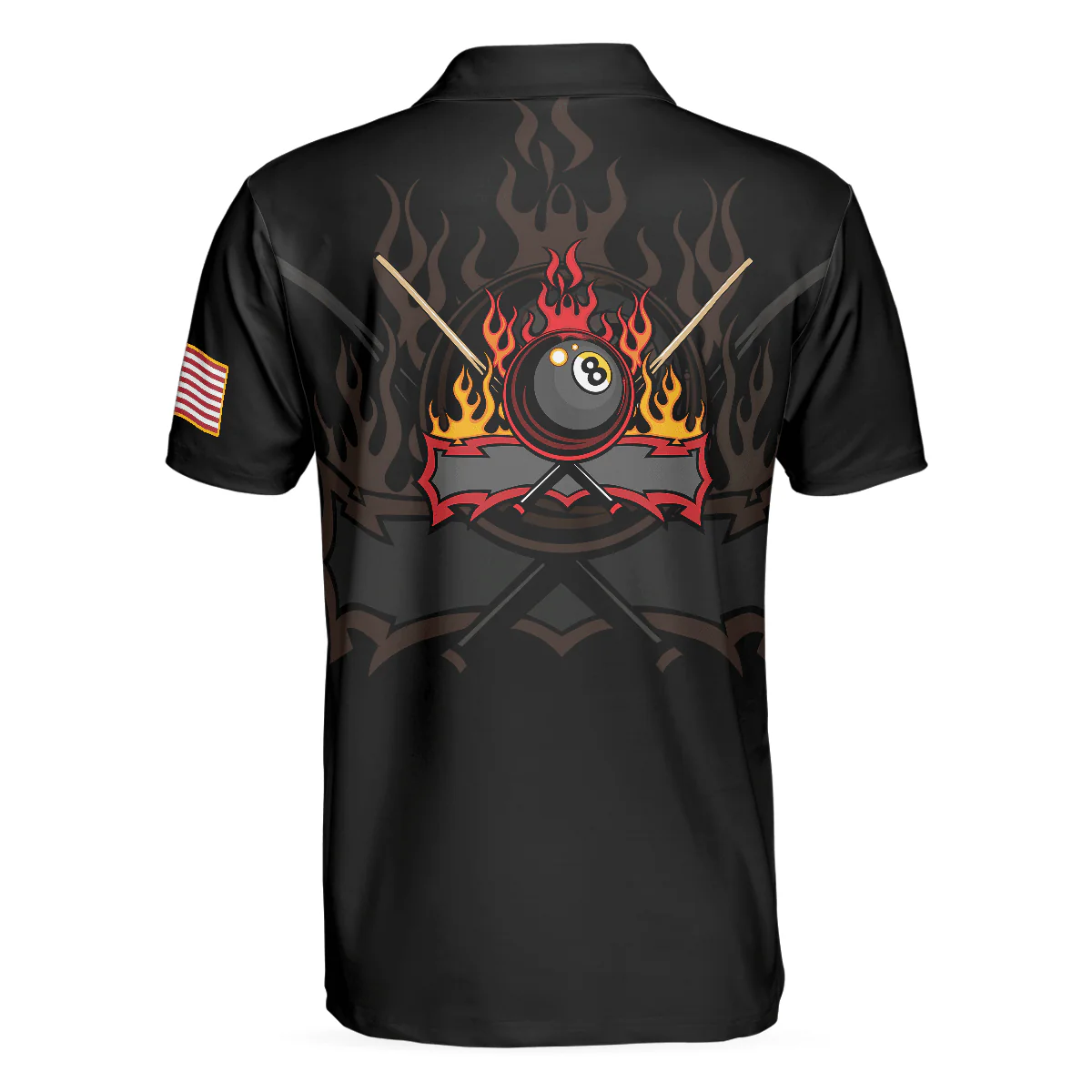 Flame Skull Billiards Pool Men Polo Shirt, American Flag Billiards Polo Shirt, Gift For Pool Players, Billiards Lovers - Image 2
