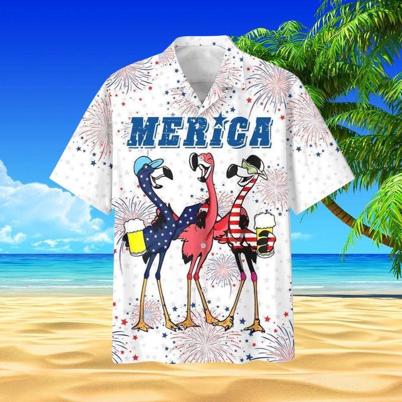 Flamingo Aloha Hawaiian Shirt - Funny Flamingo And Beer Hawaiian Shirt, Fireworks US Flag Hawaiian Shirt For Men & Women, Flamingo Lover