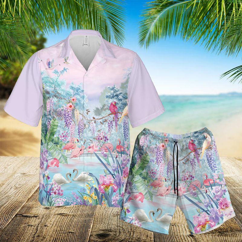 Flamingo Aloha Hawaiian Shirts For Summer, Flamingo Birds Flowers Hawaiian Set For Men Women, Gift For Friend, Family, Flamingo Lovers