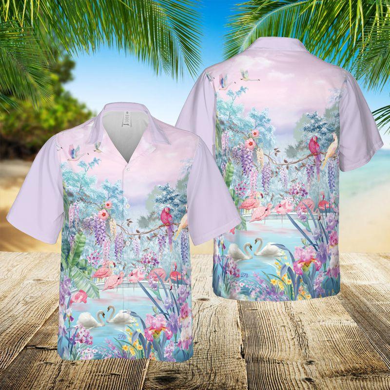 Flamingo Aloha Hawaiian Shirts For Summer, Flamingo Birds Flowers Hawaiian Set For Men Women, Gift For Friend, Family, Flamingo Lovers - Image 2