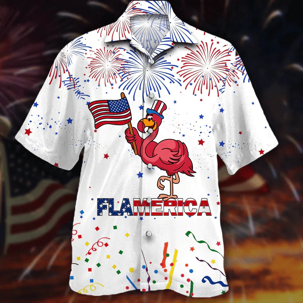 Flamingo American Aloha Hawaiian Shirts For Summer, Happy Independence Day Flamerica Aloha Hawaiian Shirt For Men Women, Gift Fourth Of July