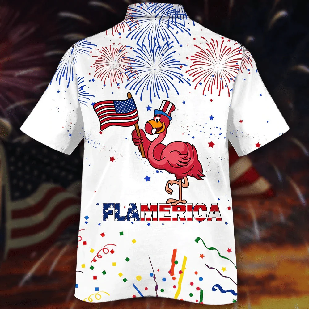 Flamingo American Aloha Hawaiian Shirts For Summer, Happy Independence Day Flamerica Aloha Hawaiian Shirt For Men Women, Gift Fourth Of July - Image 2