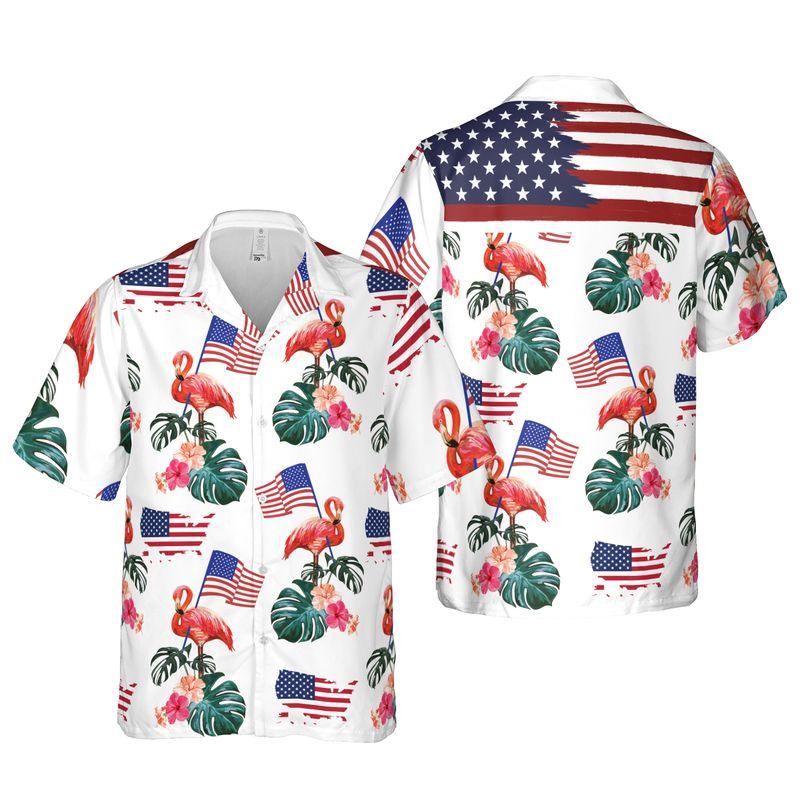 Flamingo American Flag Independence Day Aloha Hawaiian Shirts For Summer, Tropical Style Patriot Hawaiian Set Outfits For Men Women, Gift For Friend - Image 6