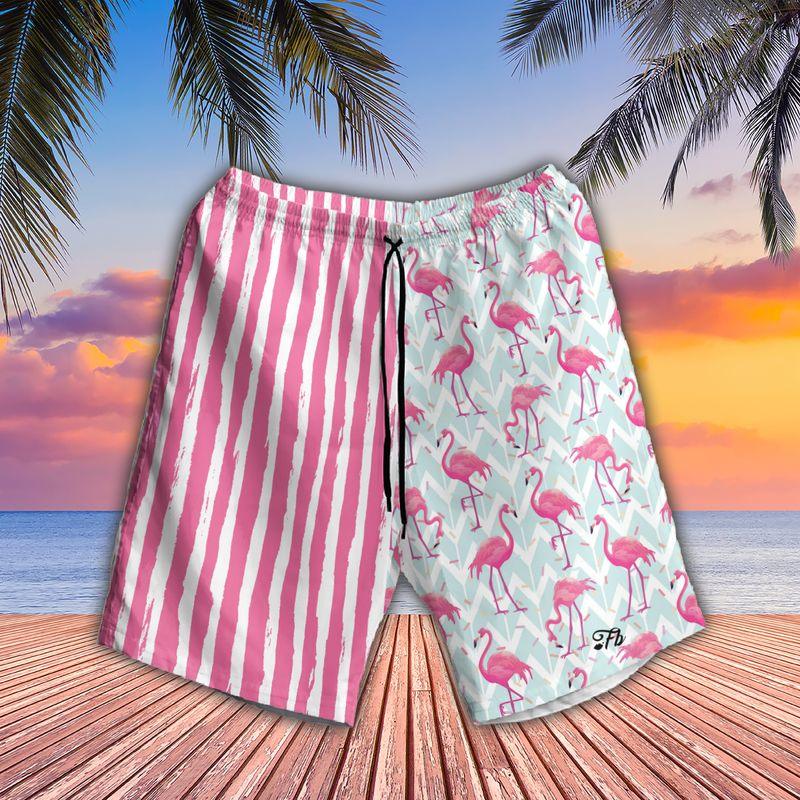 Flamingo Custom Name Aloha Hawaiian Shirts For Summer, Pink Plaid Personalized Hawaiian Set For Men Women, Gift For Friend, Family, Flamingo Lovers - Image 3