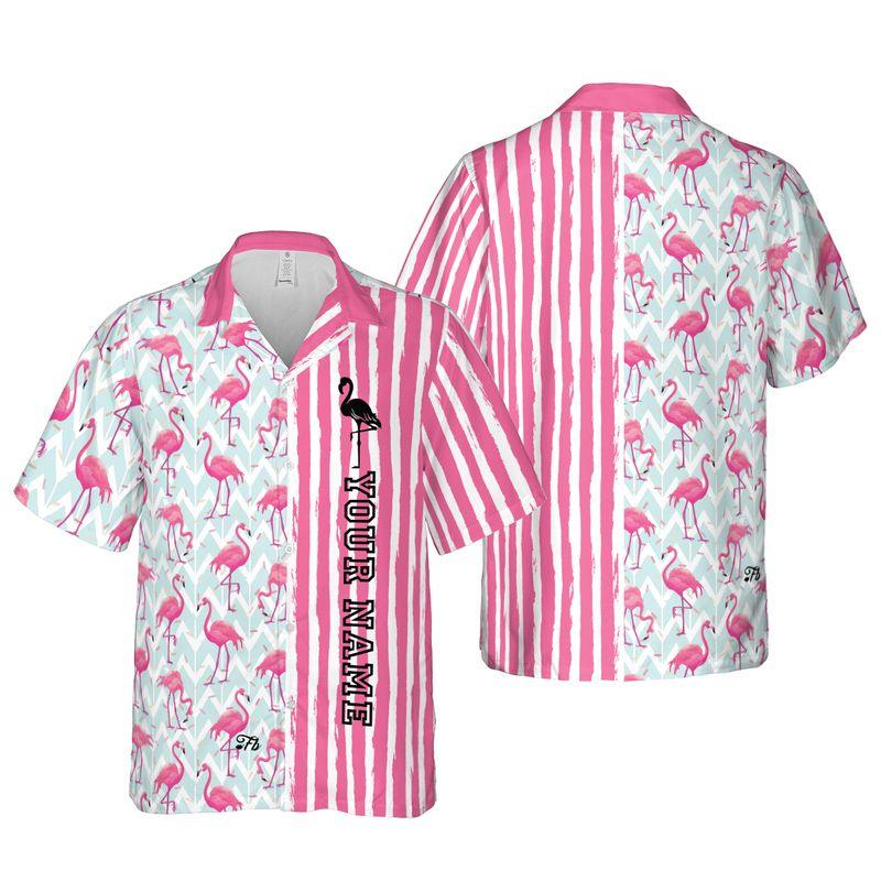 Flamingo Custom Name Aloha Hawaiian Shirts For Summer, Pink Plaid Personalized Hawaiian Set For Men Women, Gift For Friend, Family, Flamingo Lovers - Image 5