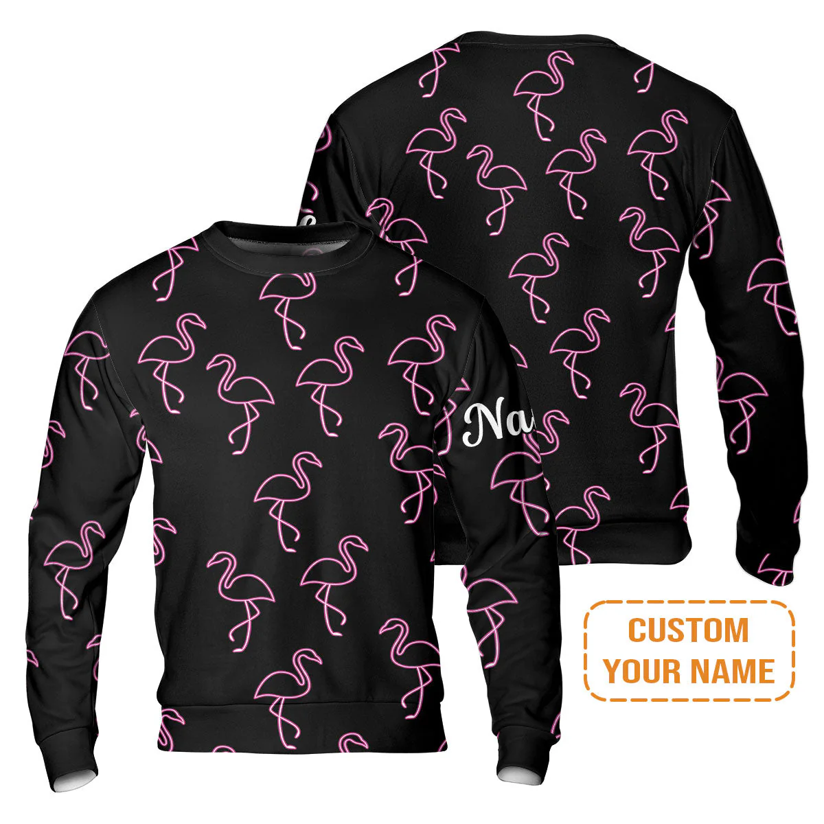 Flamingo Golf Long Sleeve Shirt - Custom Name Neon Pink Flamingos Pattern Apparel - Personalized Gift For Golf Lover, Team, Husband, Boyfriend, Men - Image 12