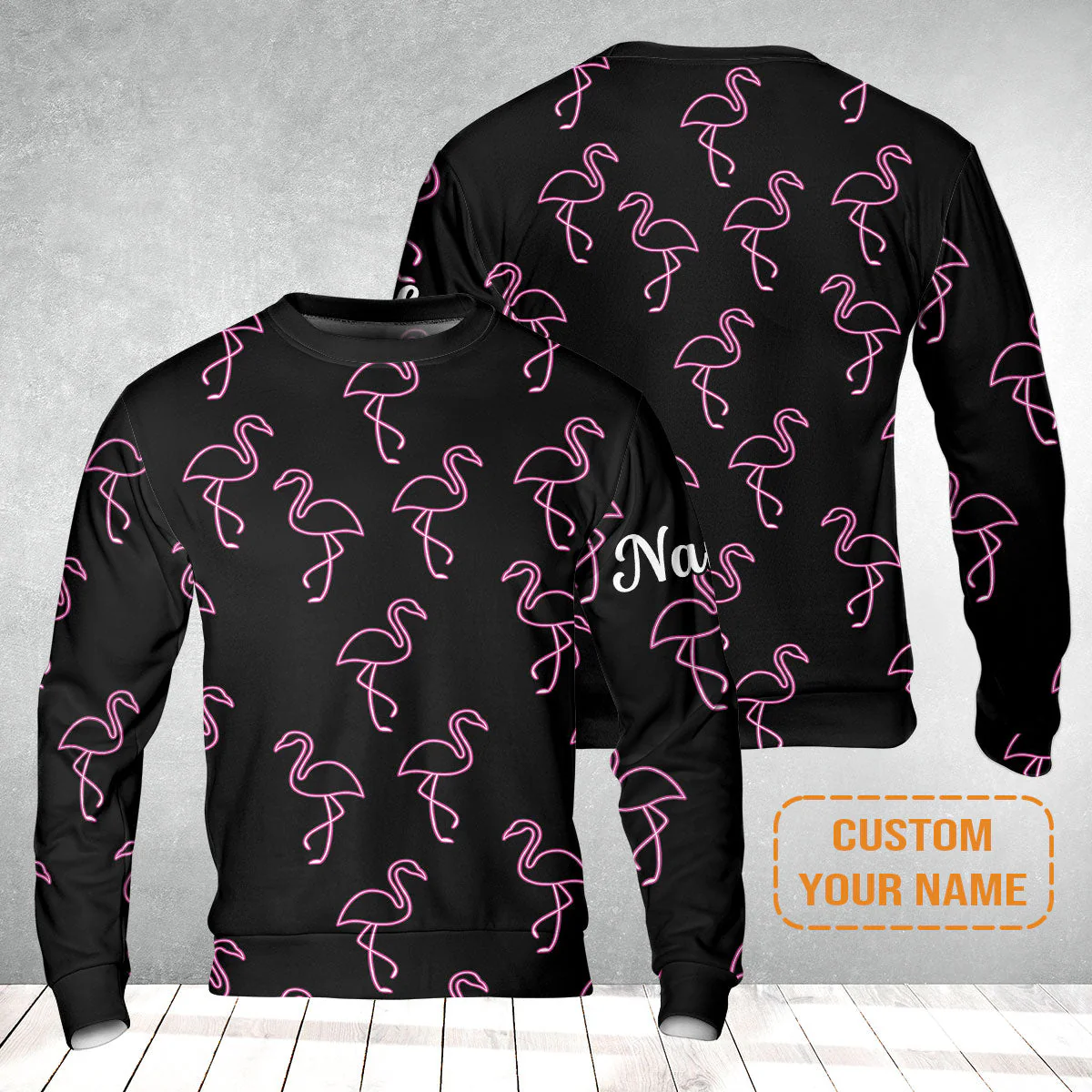 Flamingo Golf Long Sleeve Shirt - Custom Name Neon Pink Flamingos Pattern Apparel - Personalized Gift For Golf Lover, Team, Husband, Boyfriend, Men - Image 13
