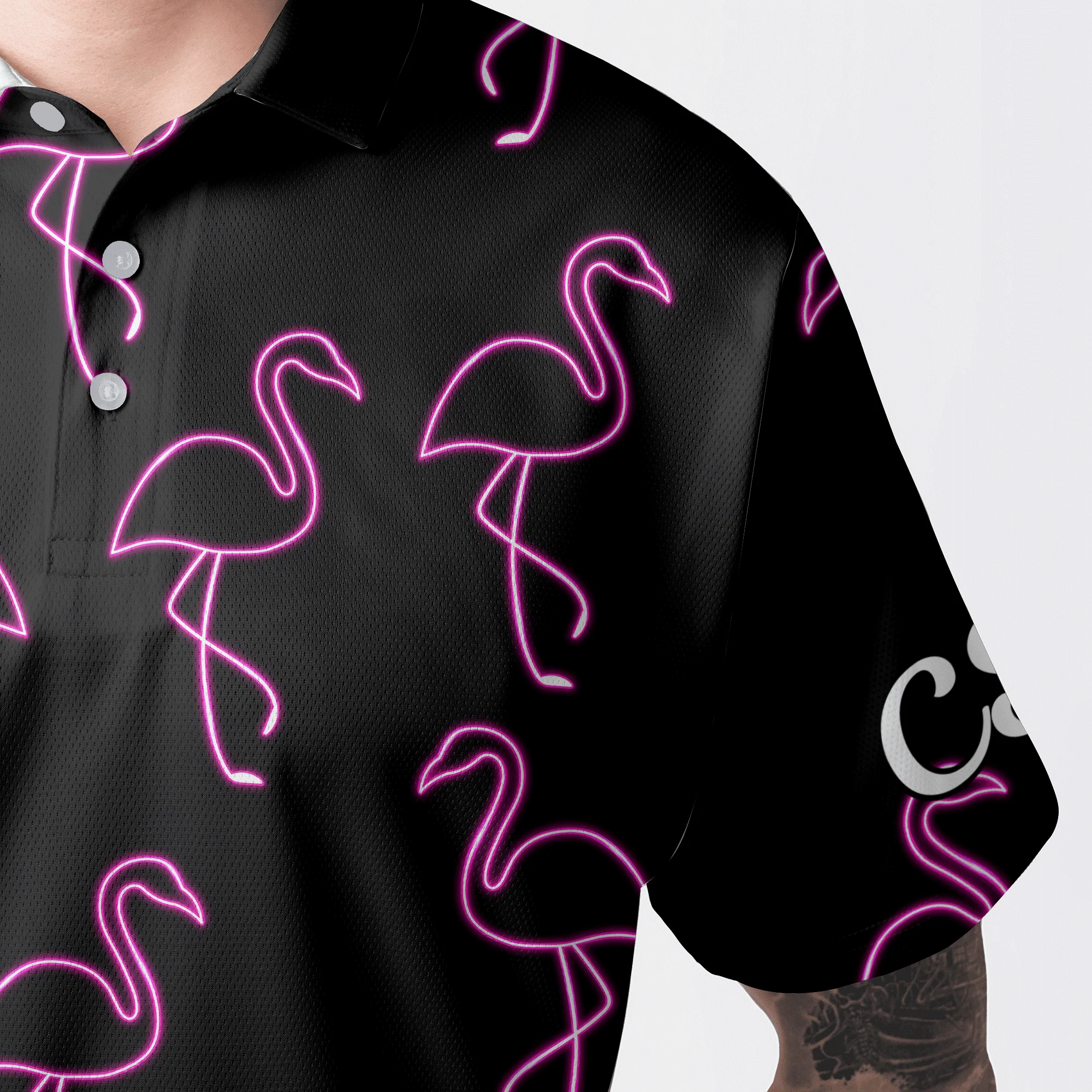 Flamingo Golf Long Sleeve Shirt - Custom Name Neon Pink Flamingos Pattern Apparel - Personalized Gift For Golf Lover, Team, Husband, Boyfriend, Men - Image 5