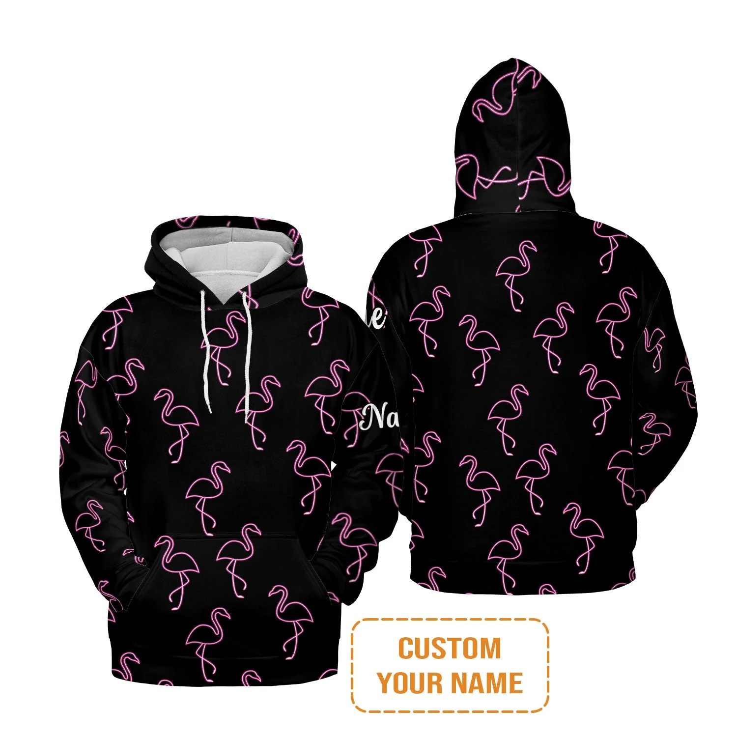 Flamingo Golf Long Sleeve Shirt - Custom Name Neon Pink Flamingos Pattern Apparel - Personalized Gift For Golf Lover, Team, Husband, Boyfriend, Men - Image 8