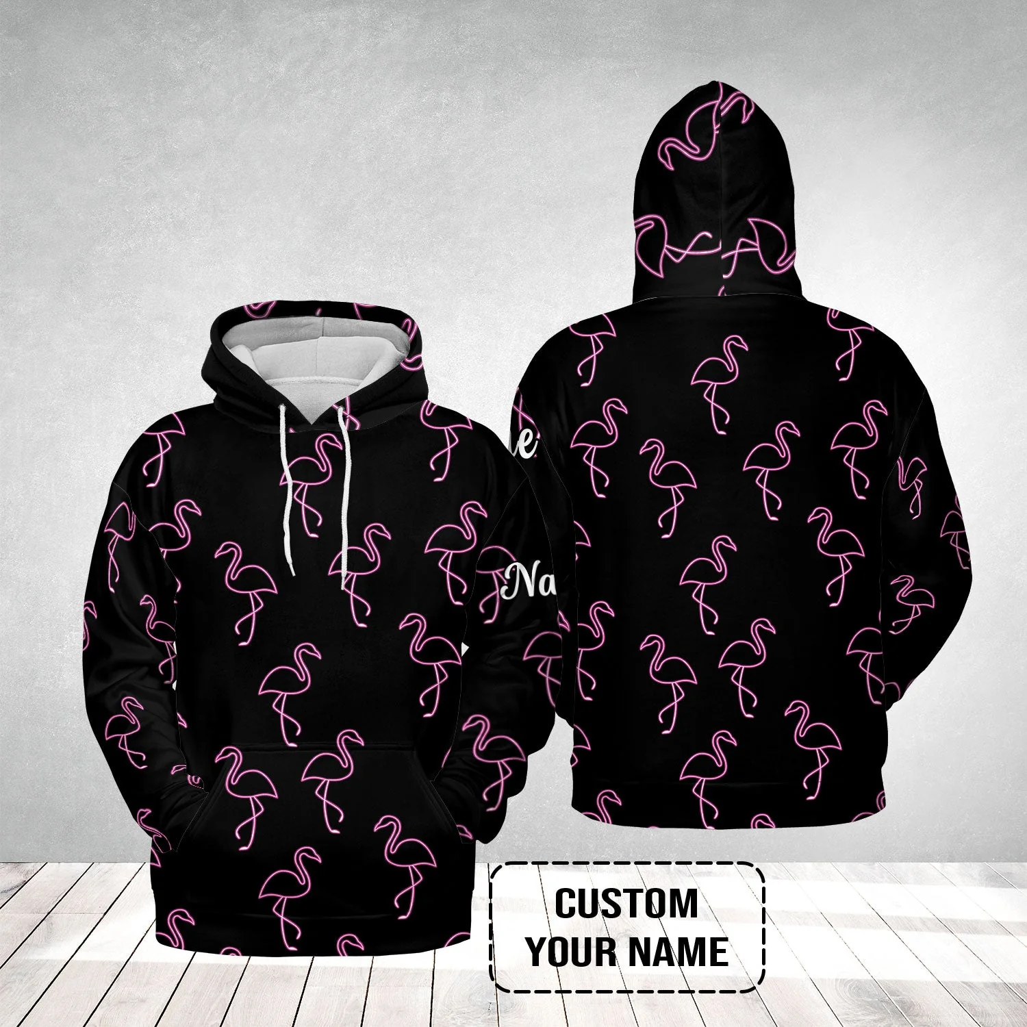 Flamingo Golf Long Sleeve Shirt - Custom Name Neon Pink Flamingos Pattern Apparel - Personalized Gift For Golf Lover, Team, Husband, Boyfriend, Men - Image 9