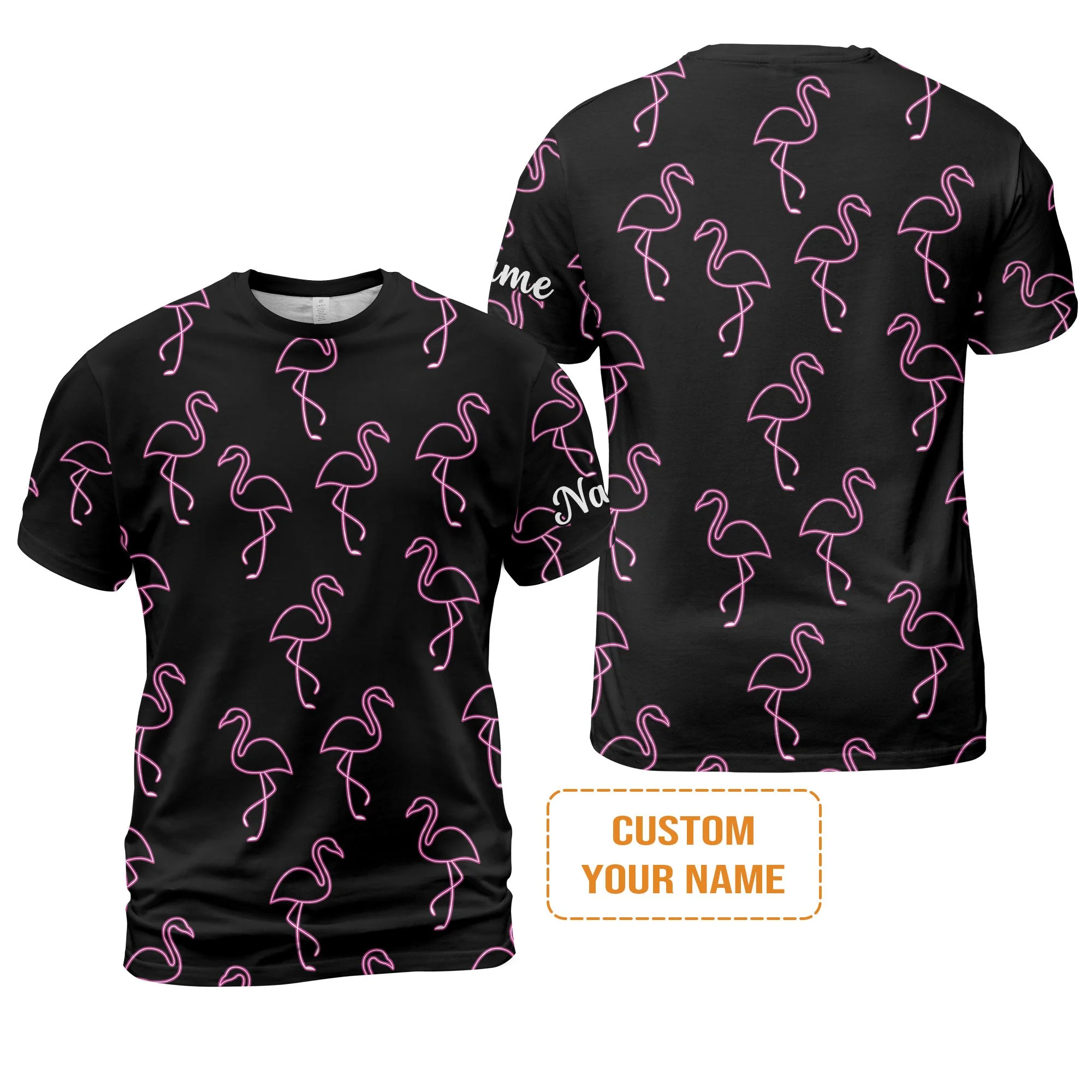Flamingo Golf Men's Long Sleeve Polo Shirt - Custom Name Neon Pink Flamingos Pattern Apparel - Personalized Gift For Golf Lover, Team, Husband, Boyfriend, Men - Image 6