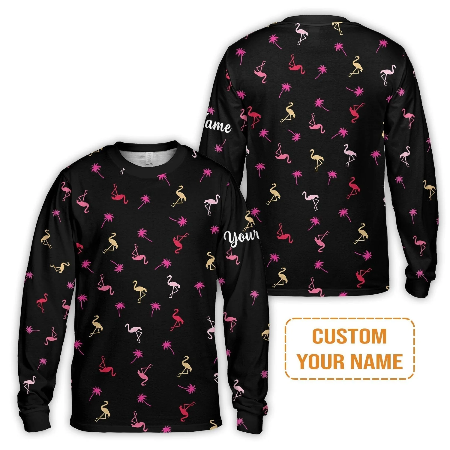 Flamingo Golf Sweatshirt - Custom Name Neon Pink Flamingos Palm Pattern Apparel Sweatshirt- Personalized Gift For Golf Lover, Team, Husband, Boyfriend, Men - Image 3