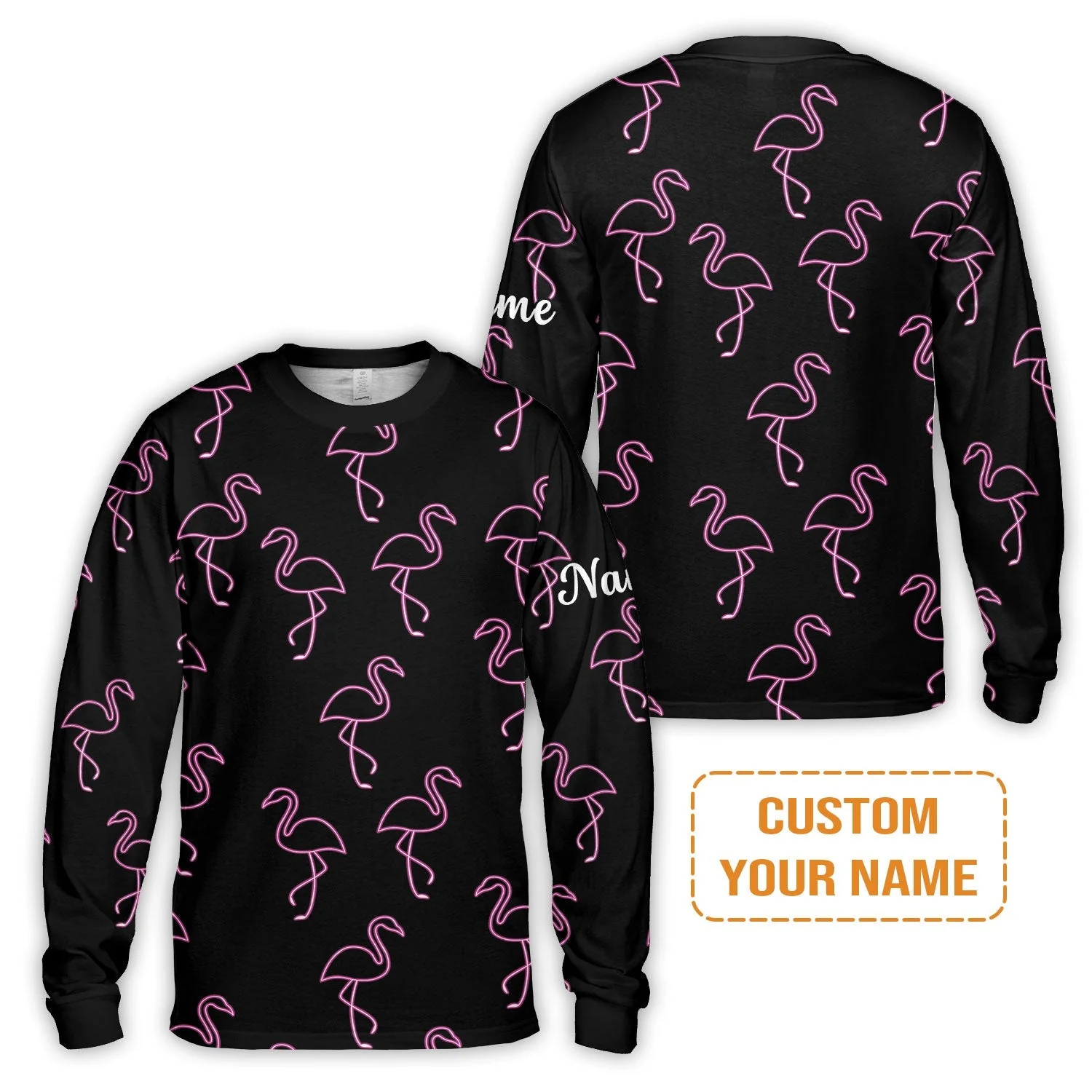 Flamingo Golf Sweatshirt - Custom Name Neon Pink Flamingos Pattern Apparel - Personalized Gift For Golf Lover, Team, Husband, Boyfriend, Men - Image 4