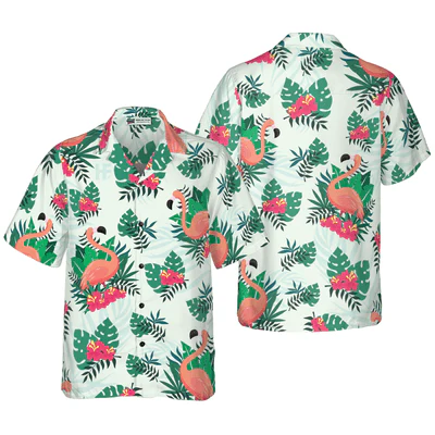 Flamingo Hawaiian Shirt, Monstera Leaves Flamingo Aloha Shirt For Men - Perfect Gift For Men, Husband, Boyfriend, Friend, Family