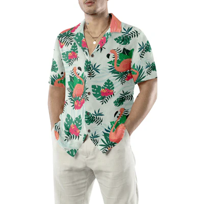 Flamingo Hawaiian Shirt, Monstera Leaves Flamingo Aloha Shirt For Men - Perfect Gift For Men, Husband, Boyfriend, Friend, Family - Image 5
