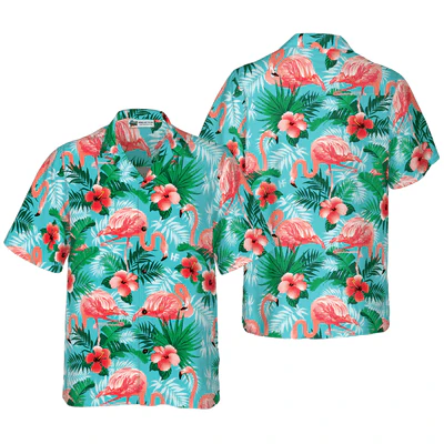 Flamingo Hawaiian Shirt, Tropical Flowers And Leaves Flamingo Aloha Shirt For Men - Perfect Gift For Men, Husband, Boyfriend, Friend, Family