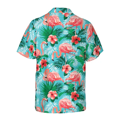 Flamingo Hawaiian Shirt, Tropical Flowers And Leaves Flamingo Aloha Shirt For Men - Perfect Gift For Men, Husband, Boyfriend, Friend, Family - Image 3