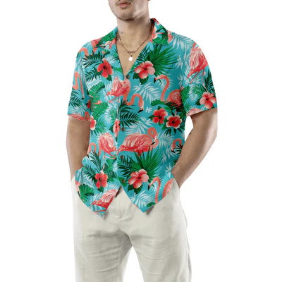Flamingo Hawaiian Shirt, Tropical Flowers And Leaves Flamingo Aloha Shirt For Men - Perfect Gift For Men, Husband, Boyfriend, Friend, Family - Image 4