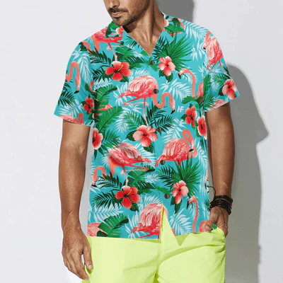 Flamingo Hawaiian Shirt, Tropical Flowers And Leaves Flamingo Aloha Shirt For Men - Perfect Gift For Men, Husband, Boyfriend, Friend, Family - Image 5