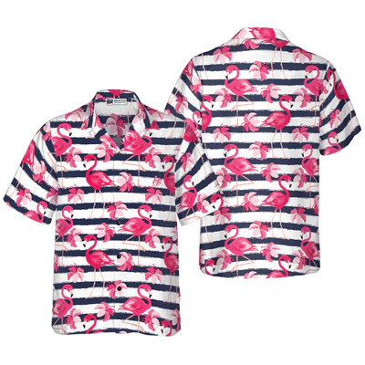 Flamingo Hawaiian Shirt, Tropical Flowers Flamingo Aloha Shirt For Men - Perfect Gift For Men, Husband, Boyfriend, Friend, Family