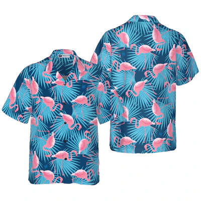 Flamingo Hawaiian Shirt, Tropical Leaves Flamingo Aloha Shirt For Men - Perfect Gift For Men, Husband, Boyfriend, Friend, Family