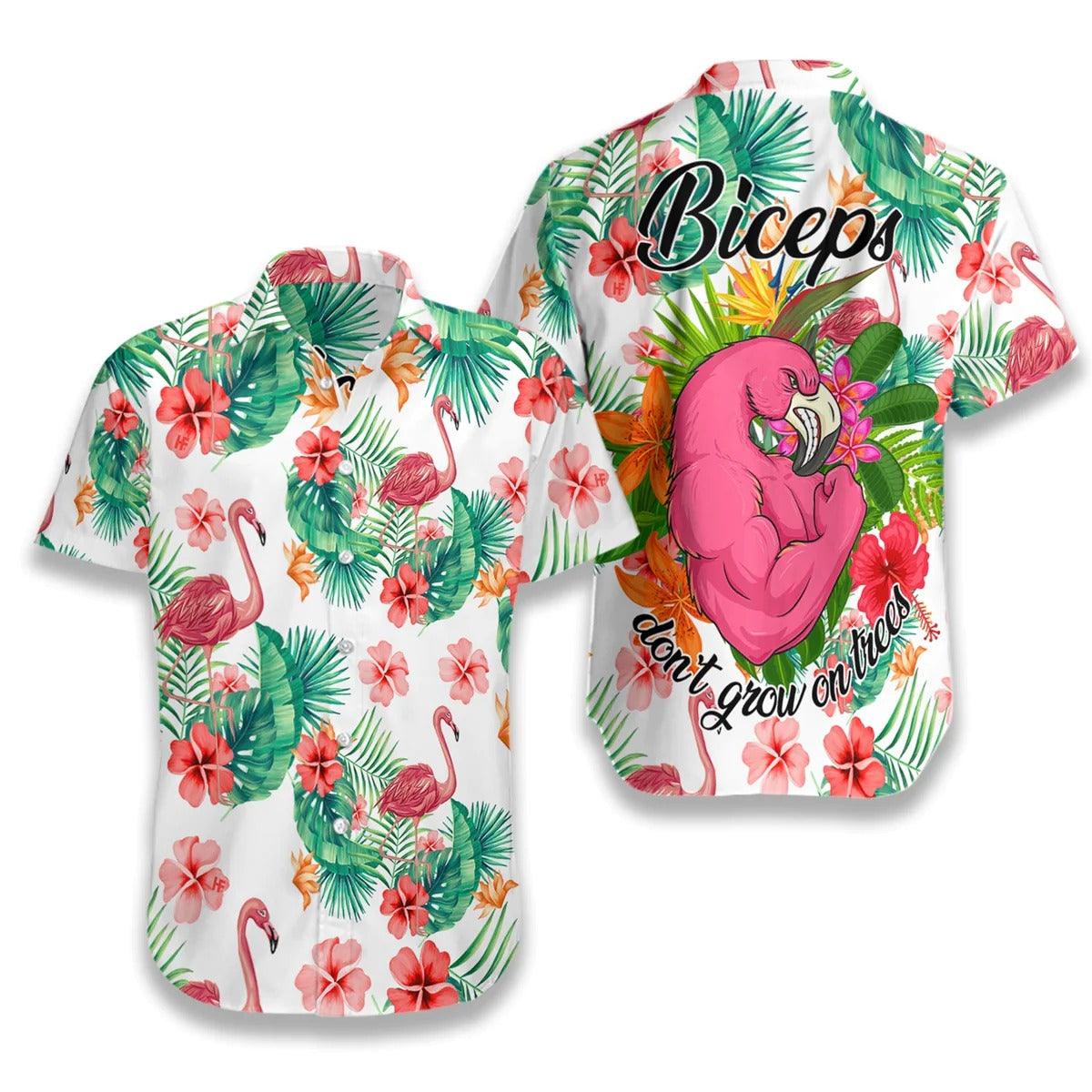 Flamingo Hawaiian Shirt - Tropical Workout Flamingo Biceps Hawaiian Shirt, Flamingo Aloha Shirt - Gift For Men Women, Friends, Family