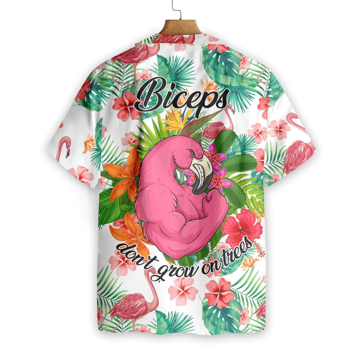 Flamingo Hawaiian Shirt - Tropical Workout Flamingo Biceps Hawaiian Shirt, Flamingo Aloha Shirt - Gift For Men Women, Friends, Family - Image 2