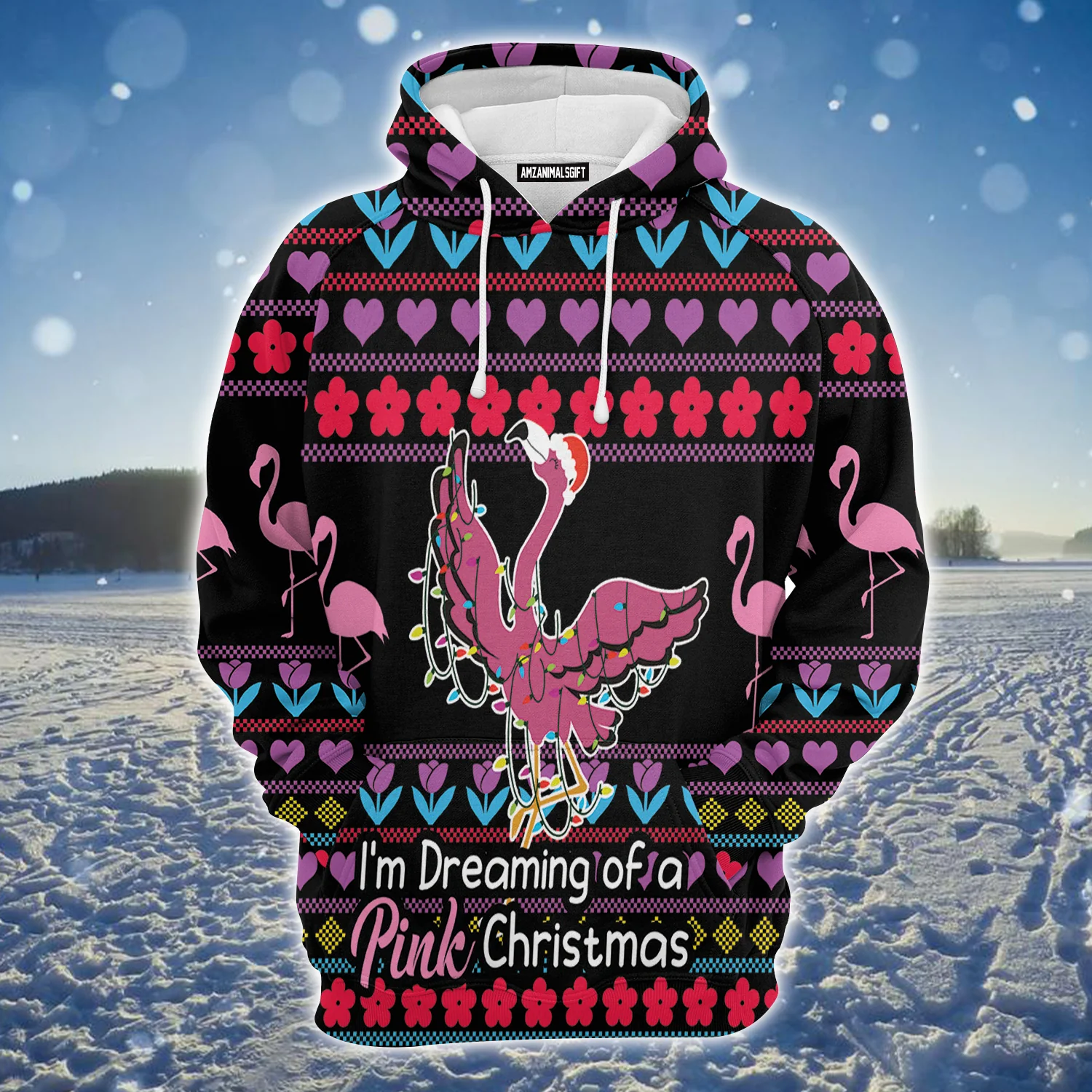 Flamingo Pink Christmas Premium Christmas Hoodie, I'm Dreaming Of A Pink Christmas Unisex Hoodie For Men & Women - Perfect Gift For Christmas, Friends - Image 2