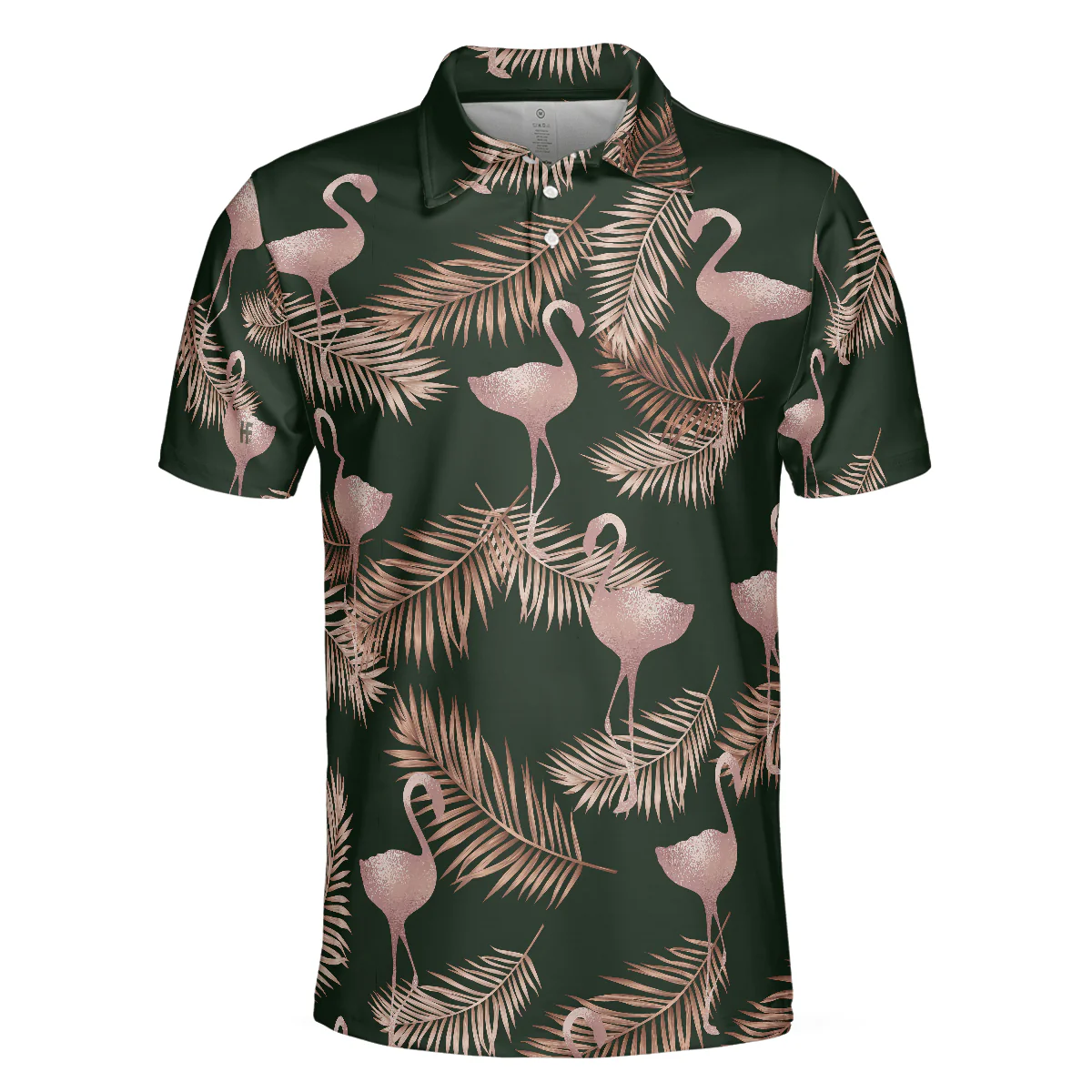 Flamingo Rose Gold Pattern Polo Shirt, Flamingo Themed Polo Shirt For Adults, Rose Gold Short Sleeve Shirt, Gift For Flamingo Lovers - Image 3