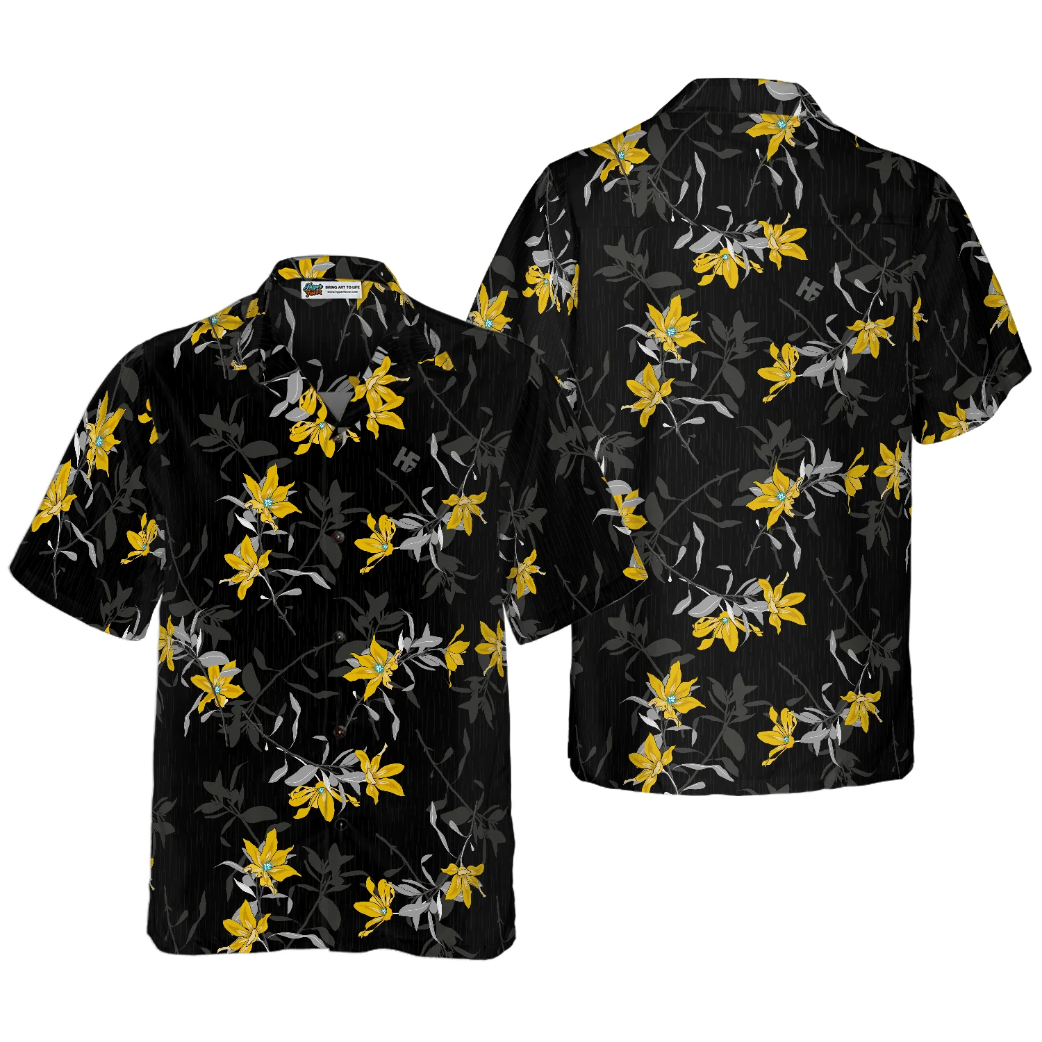 Floral Yellow Flower Black Hawaiian Shirt, Colorful Summer Aloha Shirt For Men Women, Perfect Gift For Friend, Team, Family