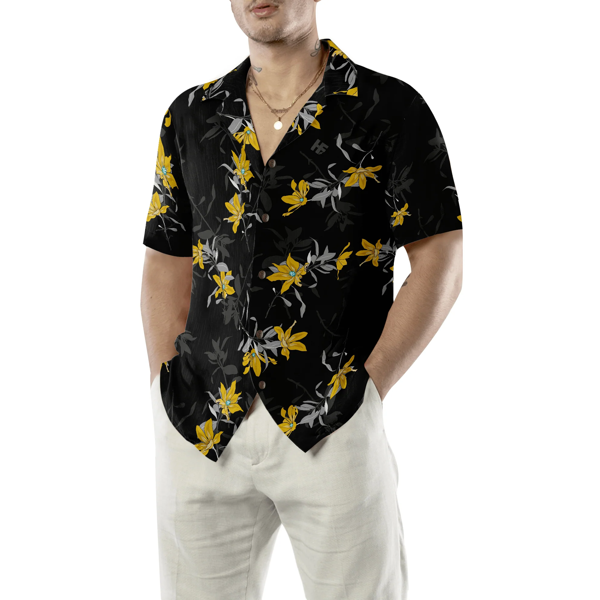 Floral Yellow Flower Black Hawaiian Shirt, Colorful Summer Aloha Shirt For Men Women, Perfect Gift For Friend, Team, Family - Image 4