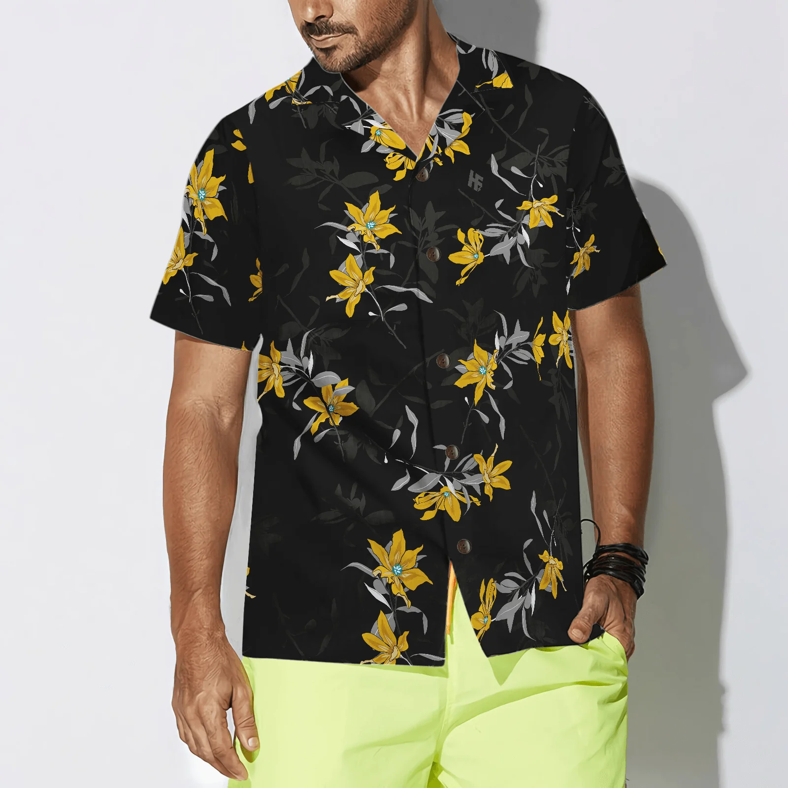 Floral Yellow Flower Black Hawaiian Shirt, Colorful Summer Aloha Shirt For Men Women, Perfect Gift For Friend, Team, Family - Image 5