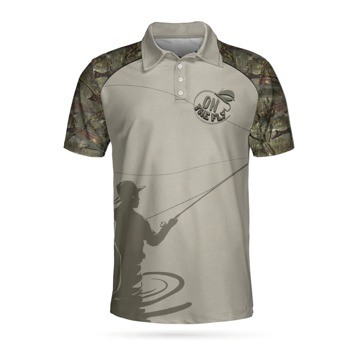 Fly Fishing On The Fly Flies Patent Men Polo Shirt, Fly Hook Camouflage Polo Shirt, Camo Fishing Shirt For Men, Gift For Fishing Lovers - Image 2