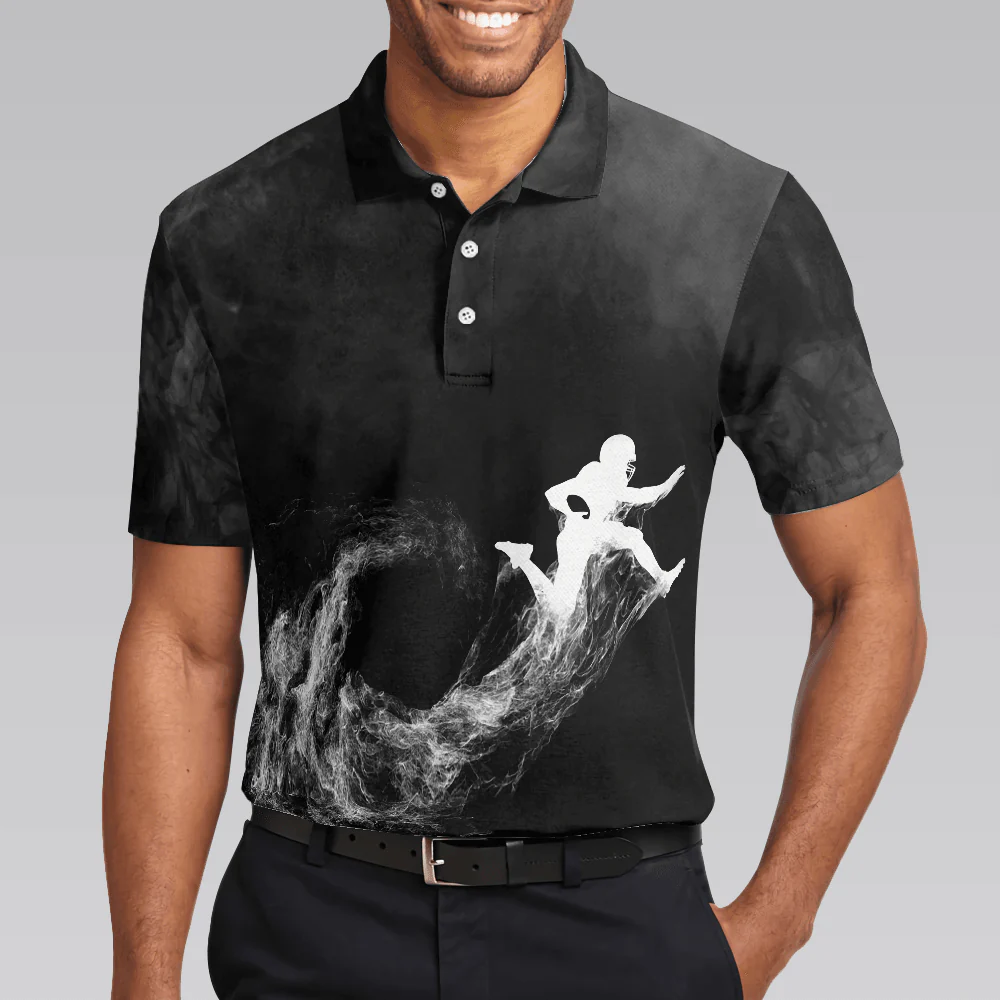 Football Men Polo Shirt, American Football On Smoke Black Theme Background, Best Football Polo Shirt - Gift For Men, American Football Lovers - Image 4