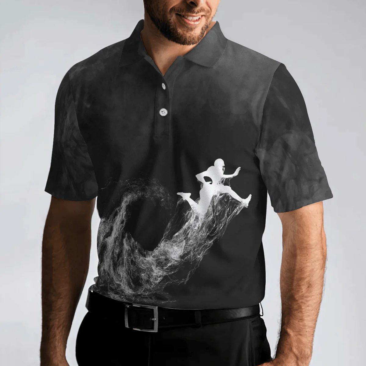 Football Men Polo Shirt, American Football On Smoke Black Theme Background, Best Football Polo Shirt - Gift For Men, American Football Lovers - Image 5
