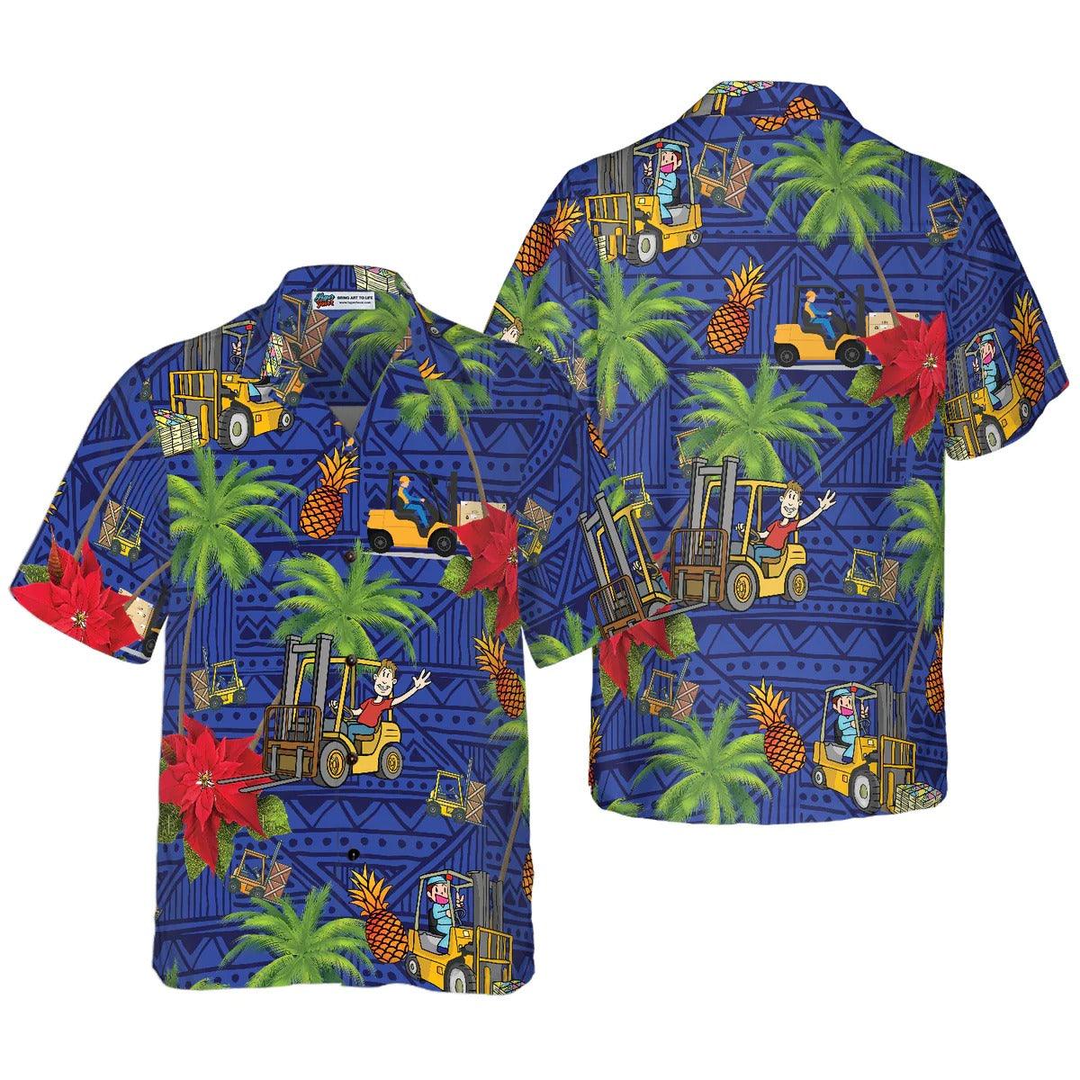 Forklift Life Hawaiian Shirt, Tropical Floral, Tropical Leaves Aloha Shirt - Perfect Gift For Men, Forklift, Family, Friends