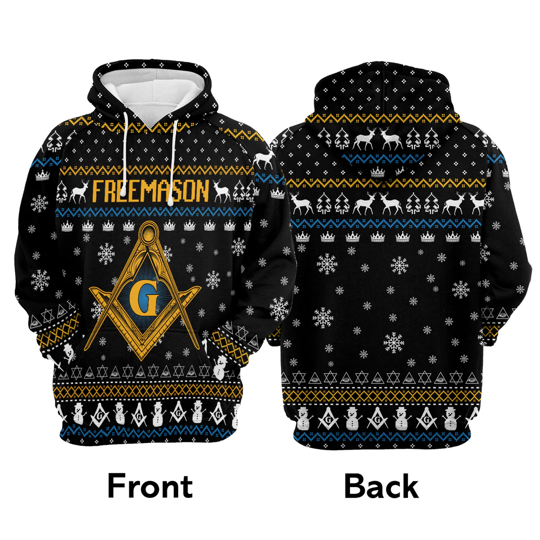 Freemason Premium Christmas Hoodie, Freemason & Snowman Pattern Unisex Hoodie For Men & Women - Perfect Gift For Christmas, Friends, Family - Image 3