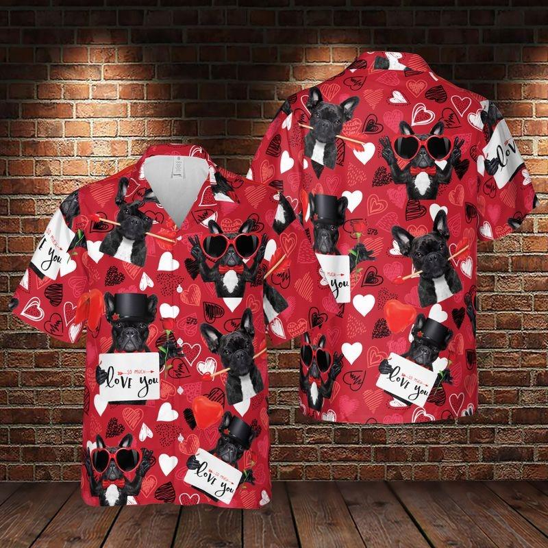 French Bull Dog Aloha Hawaiian Shirt - Black French Bull Dog Hawaiian Shirt, Romantic Pattern Valentine Hawaiian Shirt For Men & Women, Bull Dog Lover