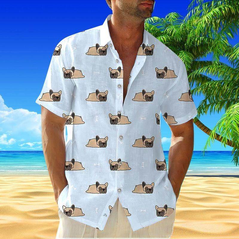 French Bulldog Aloha Hawaiian Shirt - Lazy French Bulldog Hawaiian Shirt,Bull Dog Sleeping Hawaiian Shirt For Men & Women, French Bulldog Lover