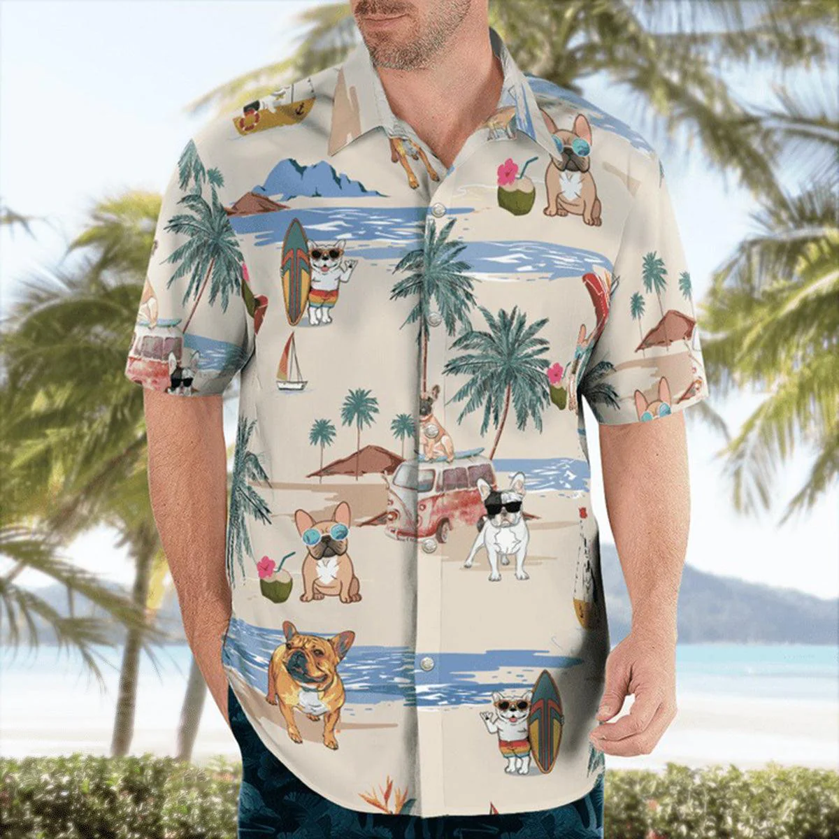 French Bulldog Hawaiian Shirt, French Bulldog Beach Pattern Hawaiian Shirt, Aloha Shirt For Summer - Perfect Gift For Men, Women, Dog Lover, Friend - Image 4
