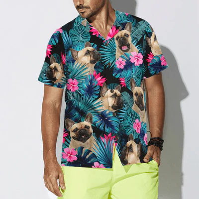 French Bulldog Hawaiian Shirt, Tropical Flowers And Leaves Aloha Shirt For Men - Perfect Gift For Dog Lovers, Husband, Boyfriend, Friend, Family - Image 4