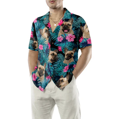 French Bulldog Hawaiian Shirt, Tropical Flowers And Leaves Aloha Shirt For Men - Perfect Gift For Dog Lovers, Husband, Boyfriend, Friend, Family - Image 5